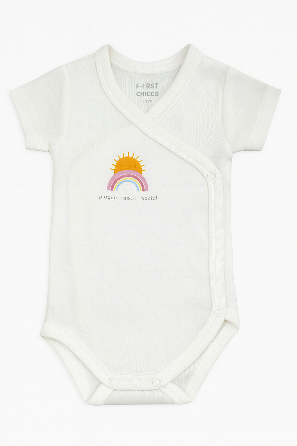 Body bianco con sole e arcobaleno – maniche corte -3 mesi