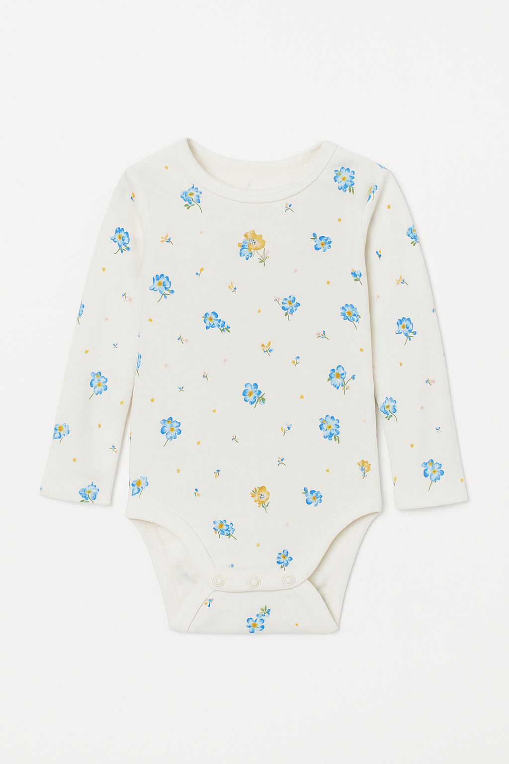 Body bianco a maniche lunghe con fiori blu e gialli - 3 mesi
