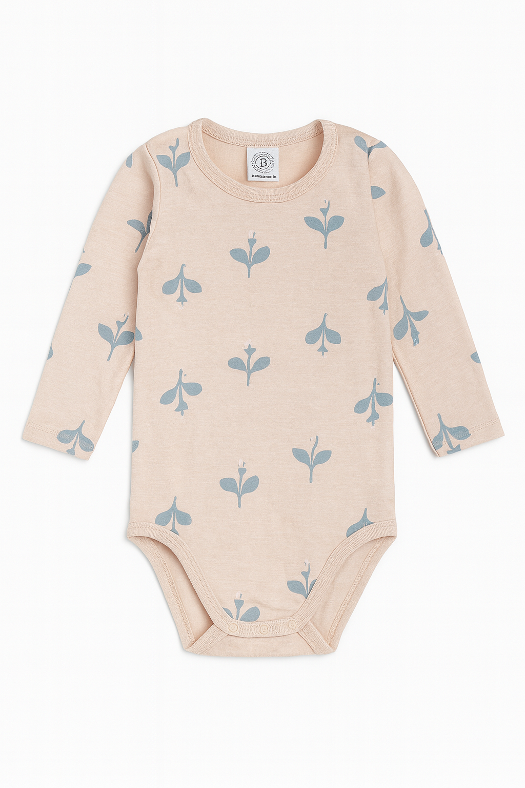 Body rosa cipria a maniche lunghe con stampa floreale blu -18 mesi