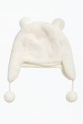 Cappellino bianco in peluche con orecchiette - 6-9 mesi
