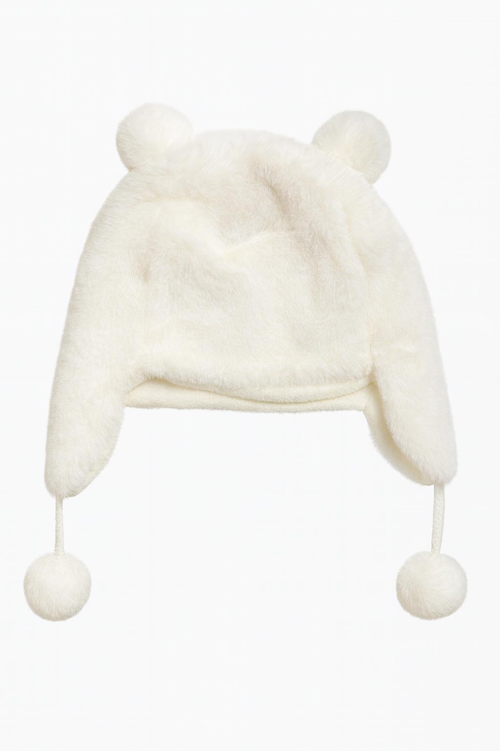 Cappellino bianco in peluche con orecchiette - 6-9 mesi