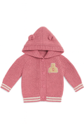 Cardigan rosa in maglia con cappuccio e orecchie - 18-24 mesi