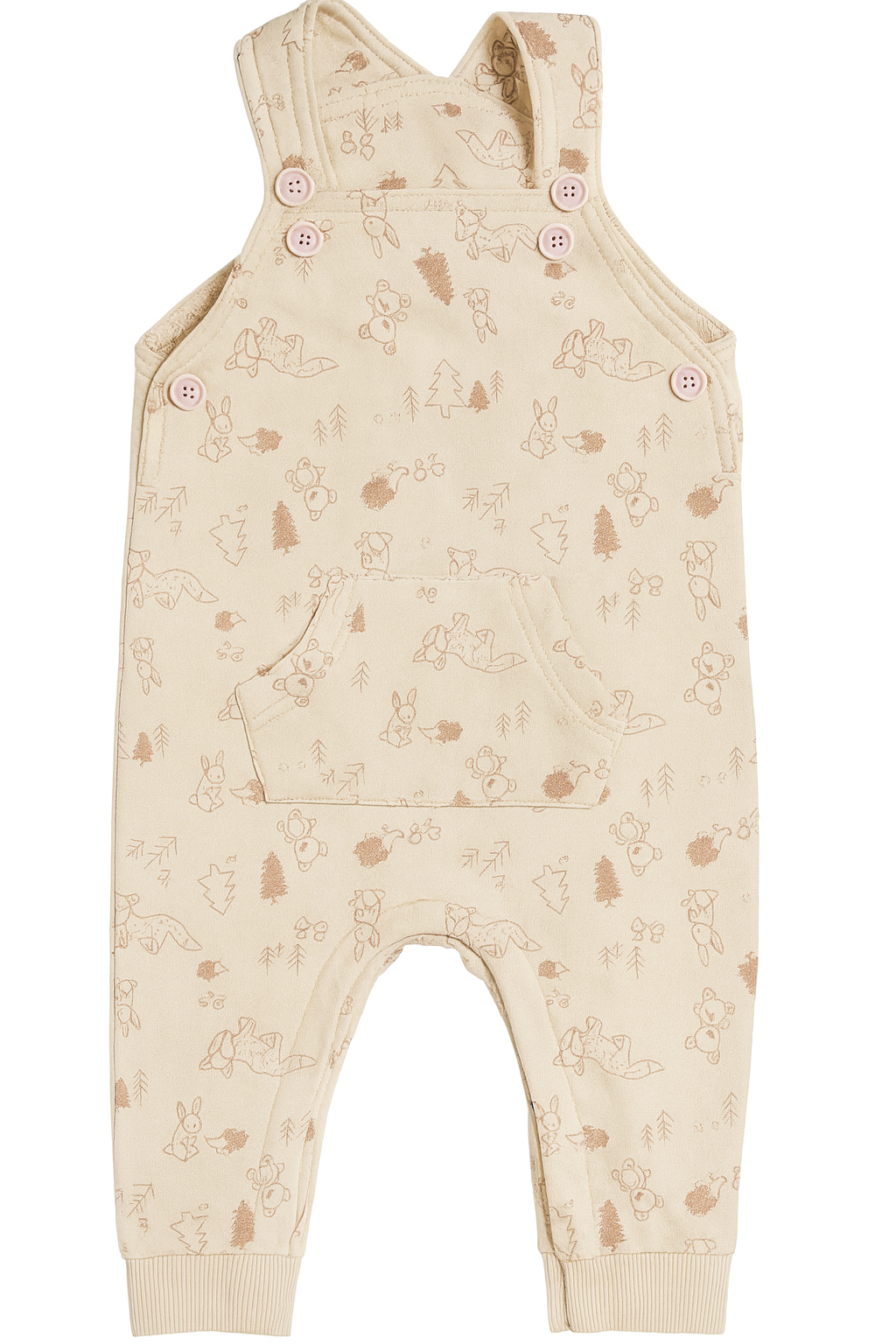 Salopette beige fantasia foresta - 6-9 mesi
