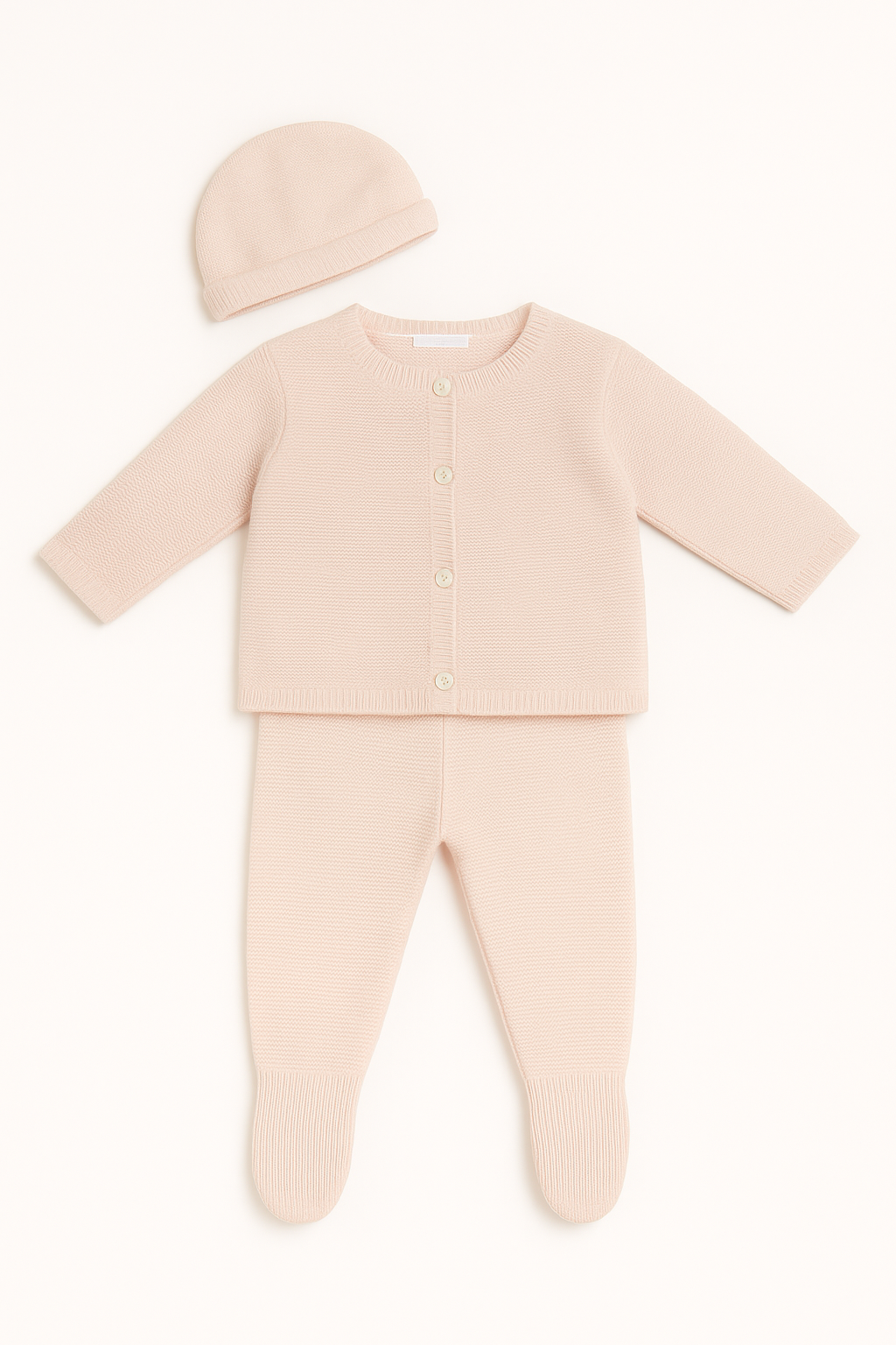 Completo in maglia rosa con cappellino – 3 mesi