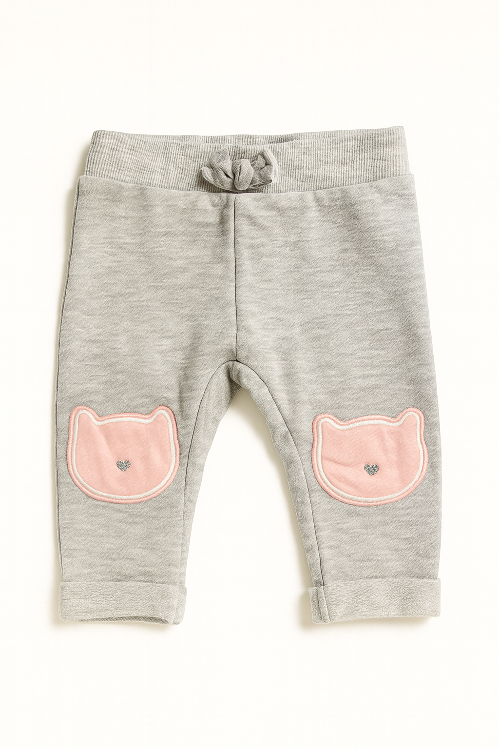 Pantaloni grigi con toppe rosa - 3-6 mesi