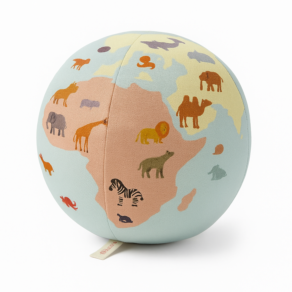 Pallina morbida “Mappamondo con animali”