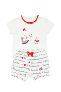 Completo bianco con stampa marina e pantaloncini fantasia - 6 mesi
