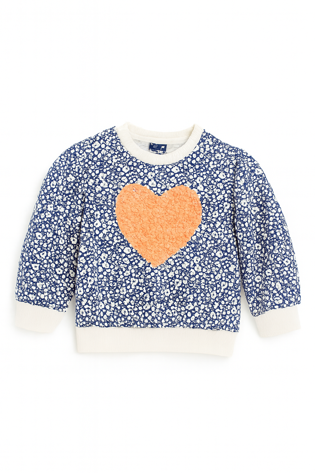 Felpa blu fiorata con cuore arancione – 3-6 mesi