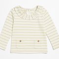 Maglia a righe beige con volant e taschine frontali -24 mesi