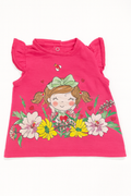 Maglietta fucsia con bimba e fiori - 3 mesi