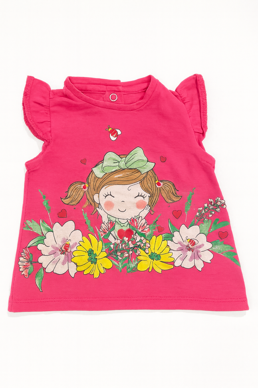 Maglietta fucsia con bimba e fiori - 3 mesi