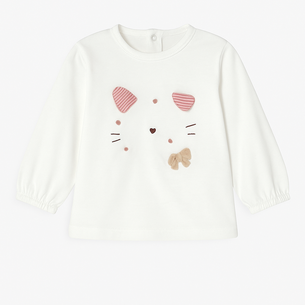 Felpa bianca con ricamo gattino - 12 mesi