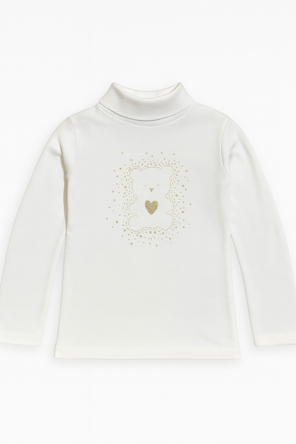 Maglia a collo alto bianca con orsetto glitter - 24-36 mesi