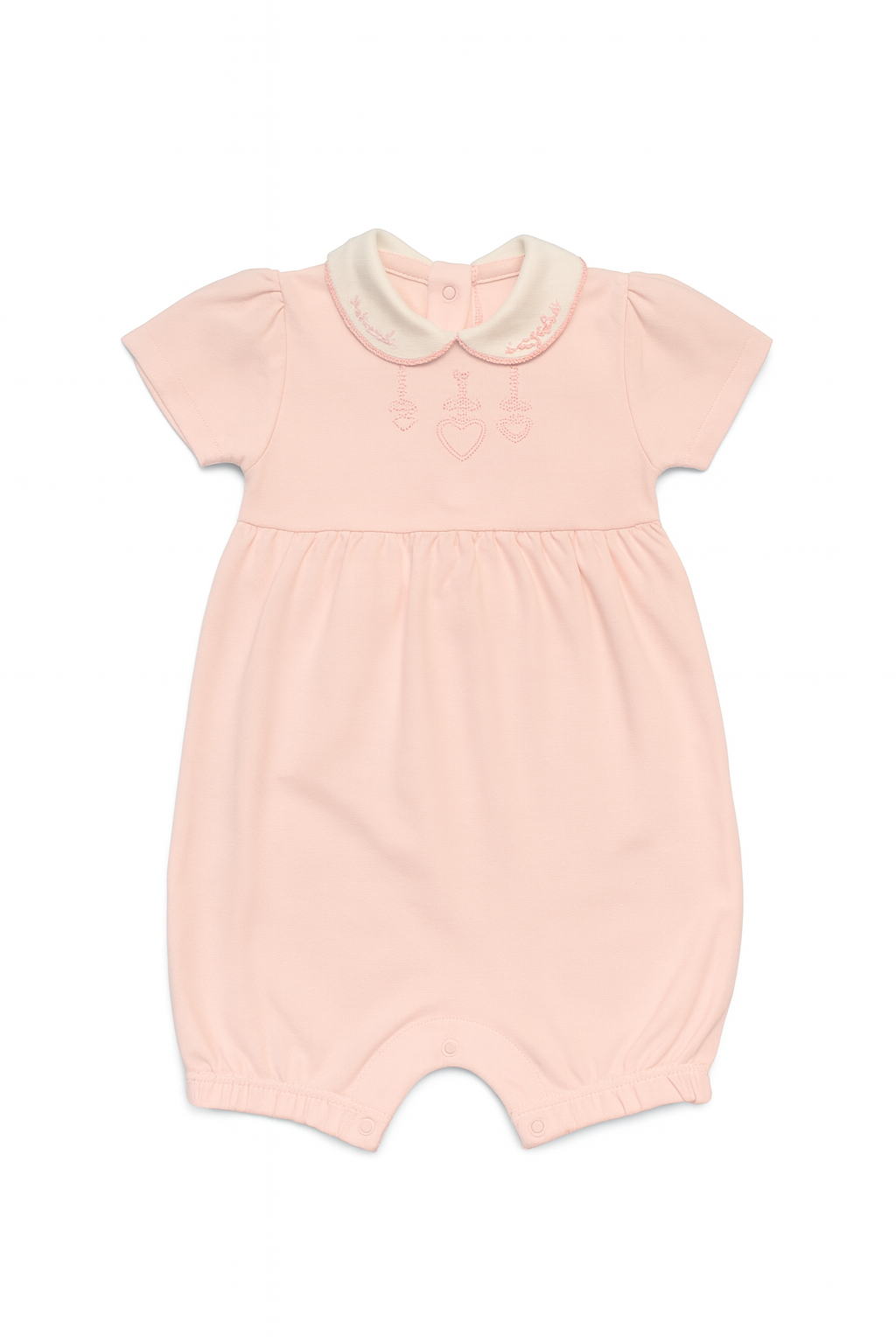 Pagliaccetto rosa con colletto bianco ricamato - 6 mesi