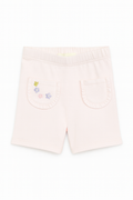Pantaloncini rosa con taschine e ricami floreali - 6 mesi