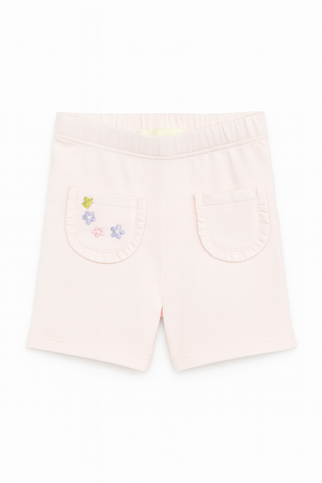 Pantaloncini rosa con taschine e ricami floreali - 6 mesi