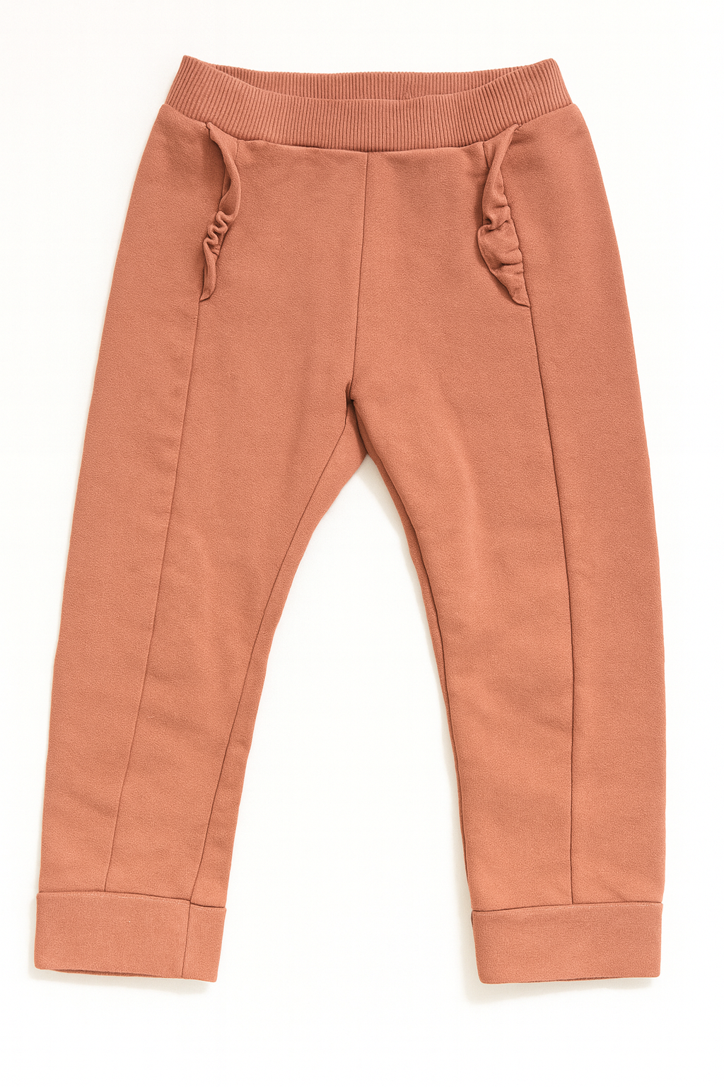 Pantaloni morbidi color terracotta con tasche arricciate - 18-24 mesi
