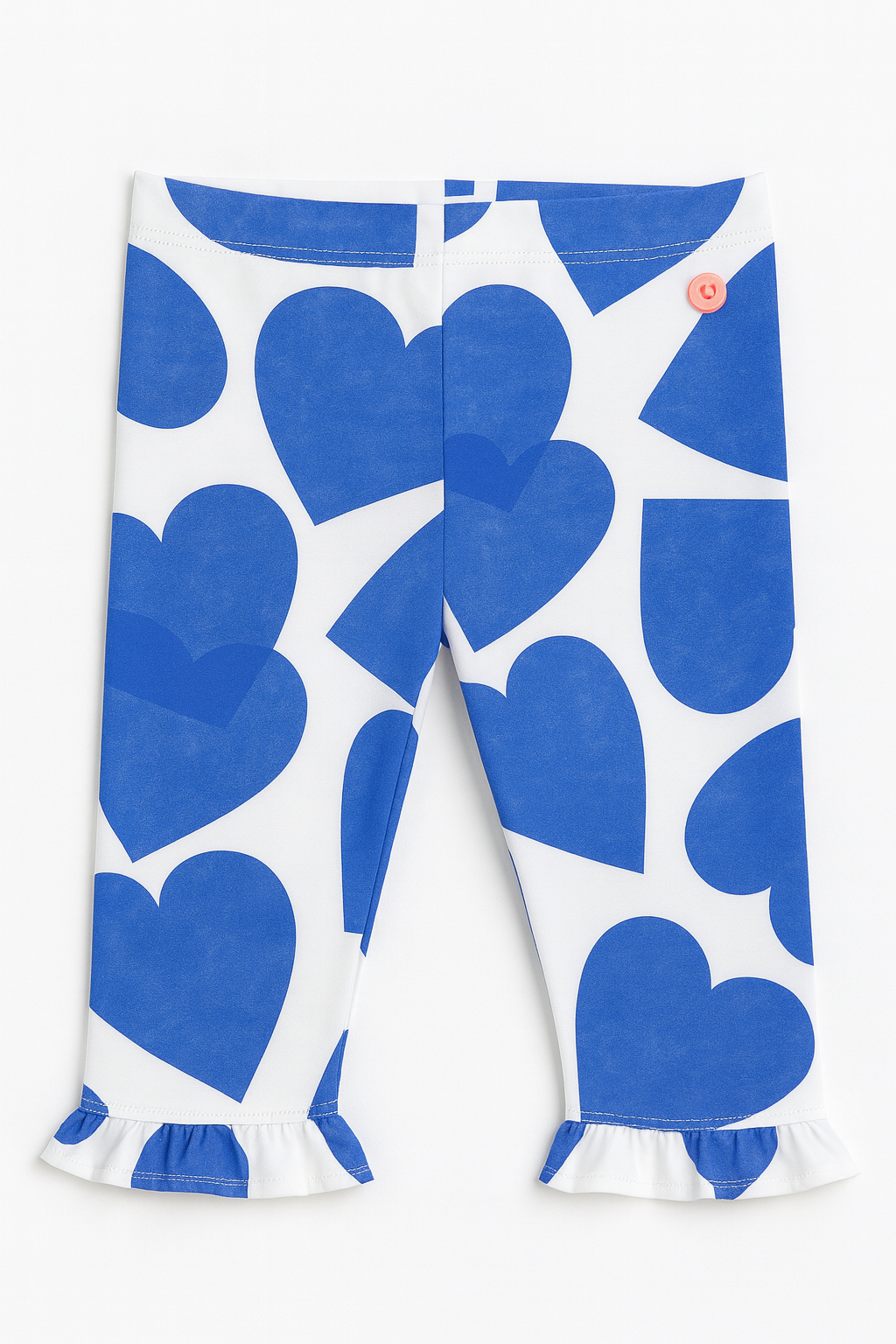 Leggings bianchi con maxi cuori blu e volant - 3-6 mesi