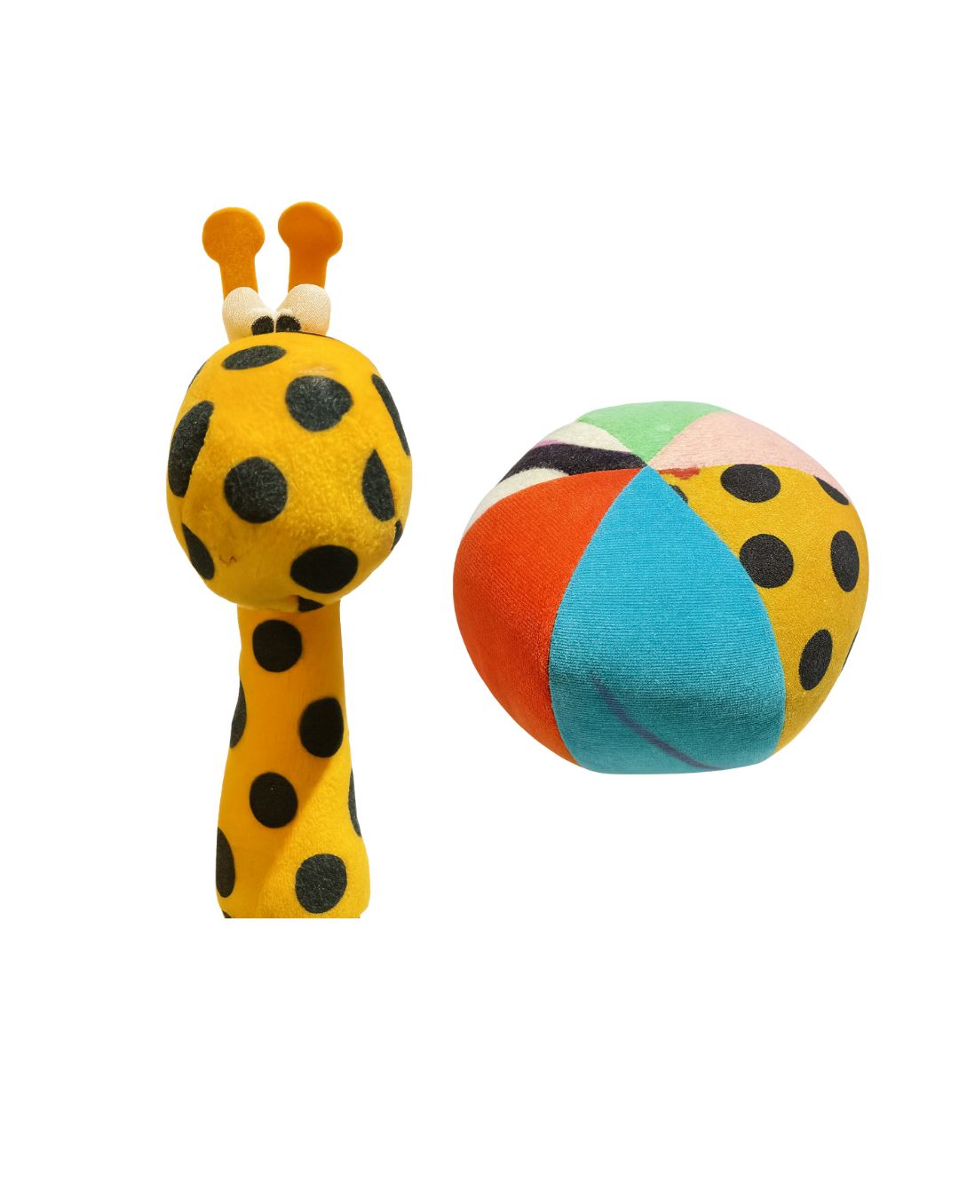 Set sonagli morbidi – pallina multicolor + giraffa coordinata