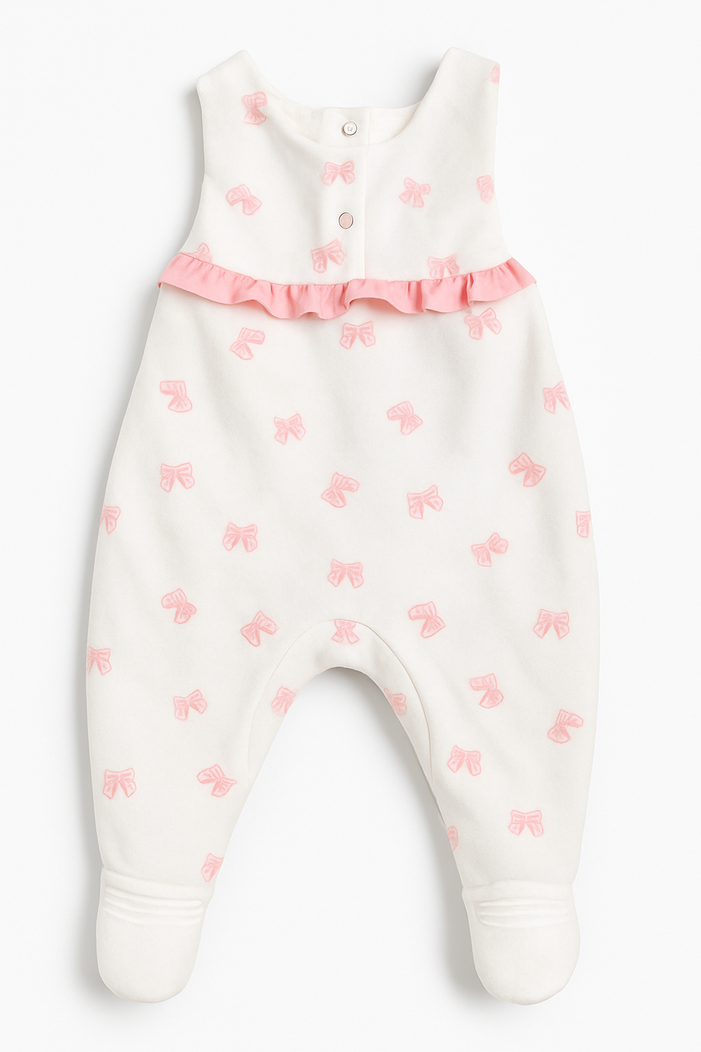 Tutina smanicata con fiocchetti rosa -1-3 mesi