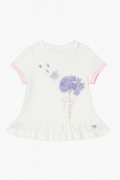 Maglietta bianca con fiore lilla e volant - 6 mesi