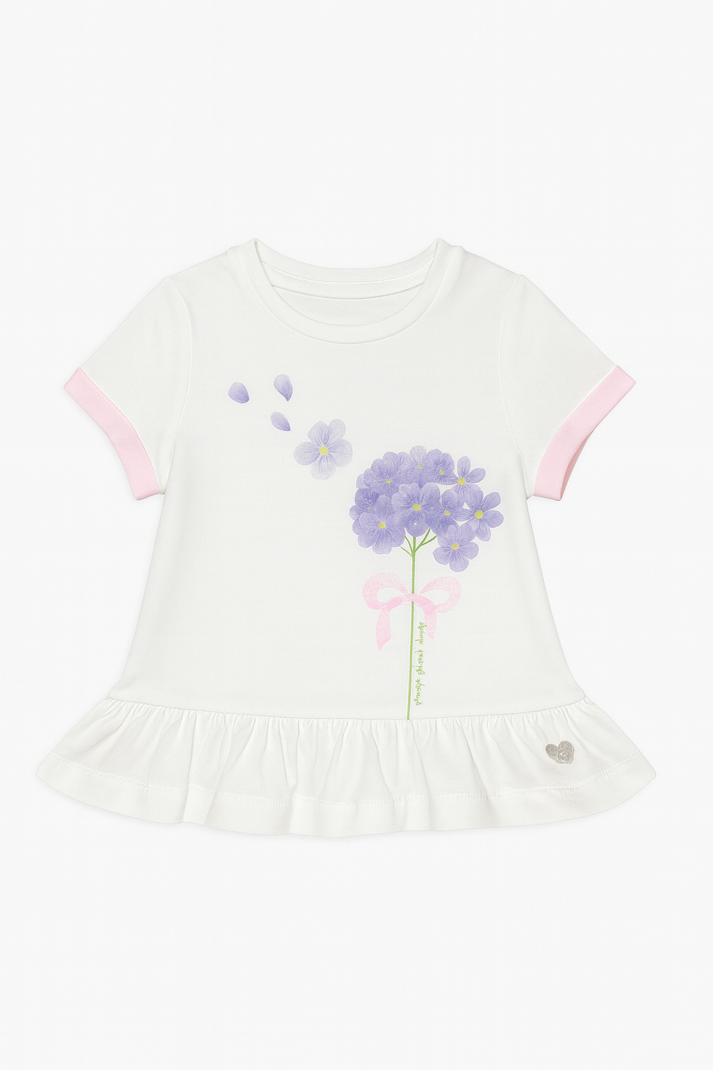 Maglietta bianca con fiore lilla e volant - 6 mesi