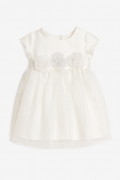 Vestito bianco elegante da battesimo con appliqué floreali - 6 mesi