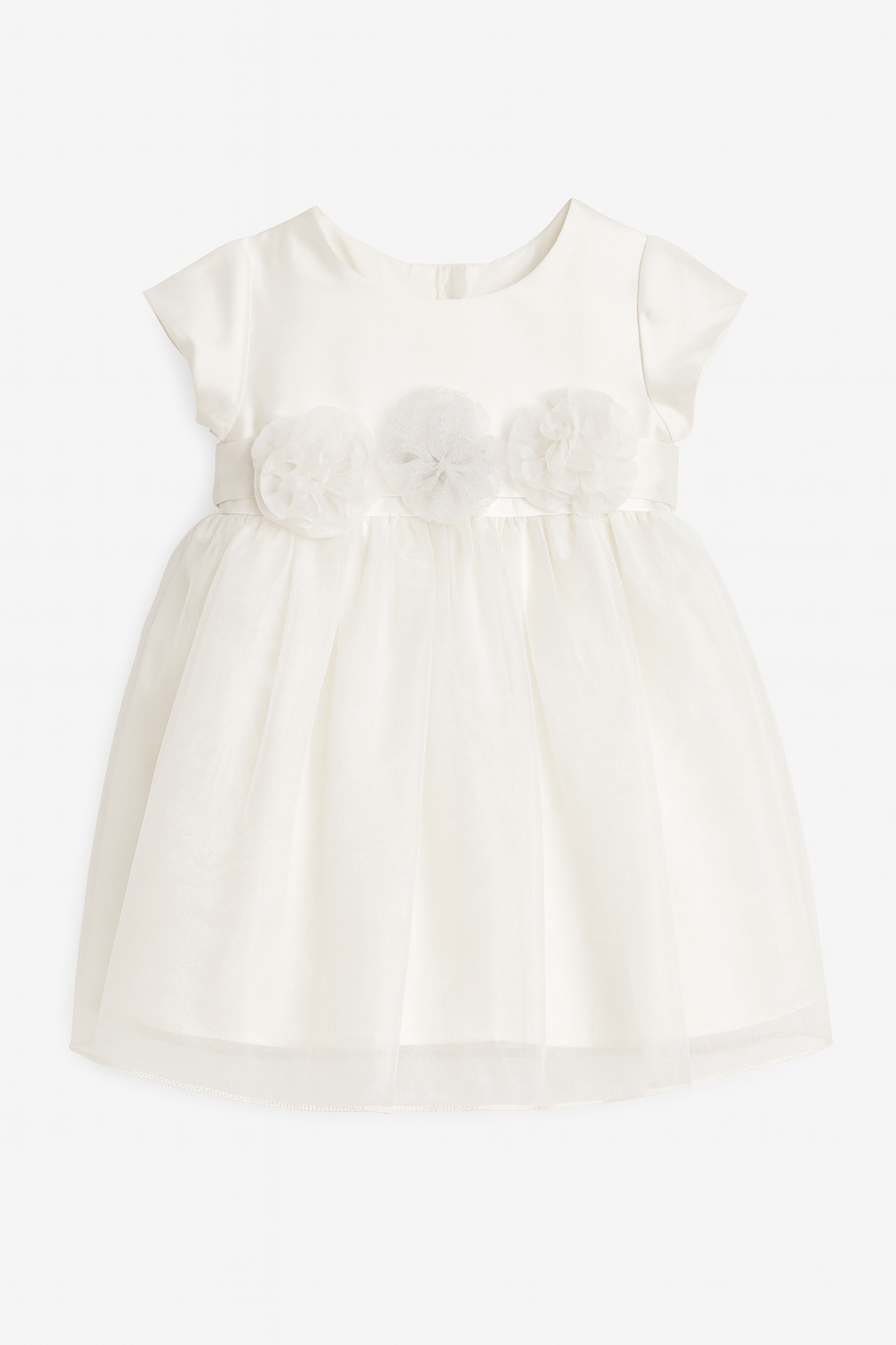 Vestito bianco elegante da battesimo con appliqué floreali - 6 mesi