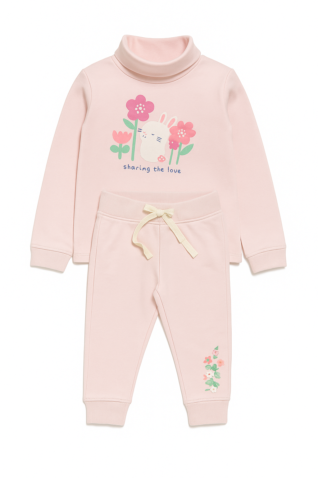 Completo rosa “Sharing the Love” con coniglietto e fiori - 24 mesi